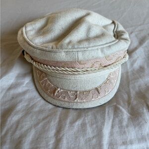 Cream and Pink Embroidered Cap
